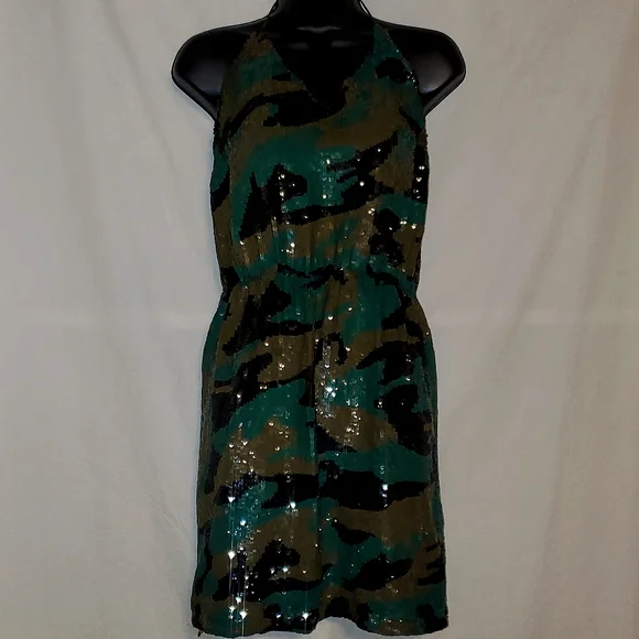 G-lish | Dresses | Womens Glish Camouflage Print Mini Sequence Cocktail  Dress | Poshmark